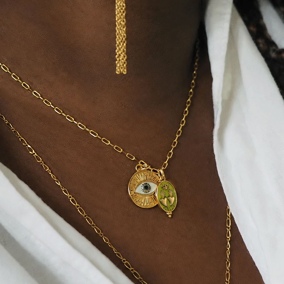 Sacha Necklace Double Heart Medallion - Eye