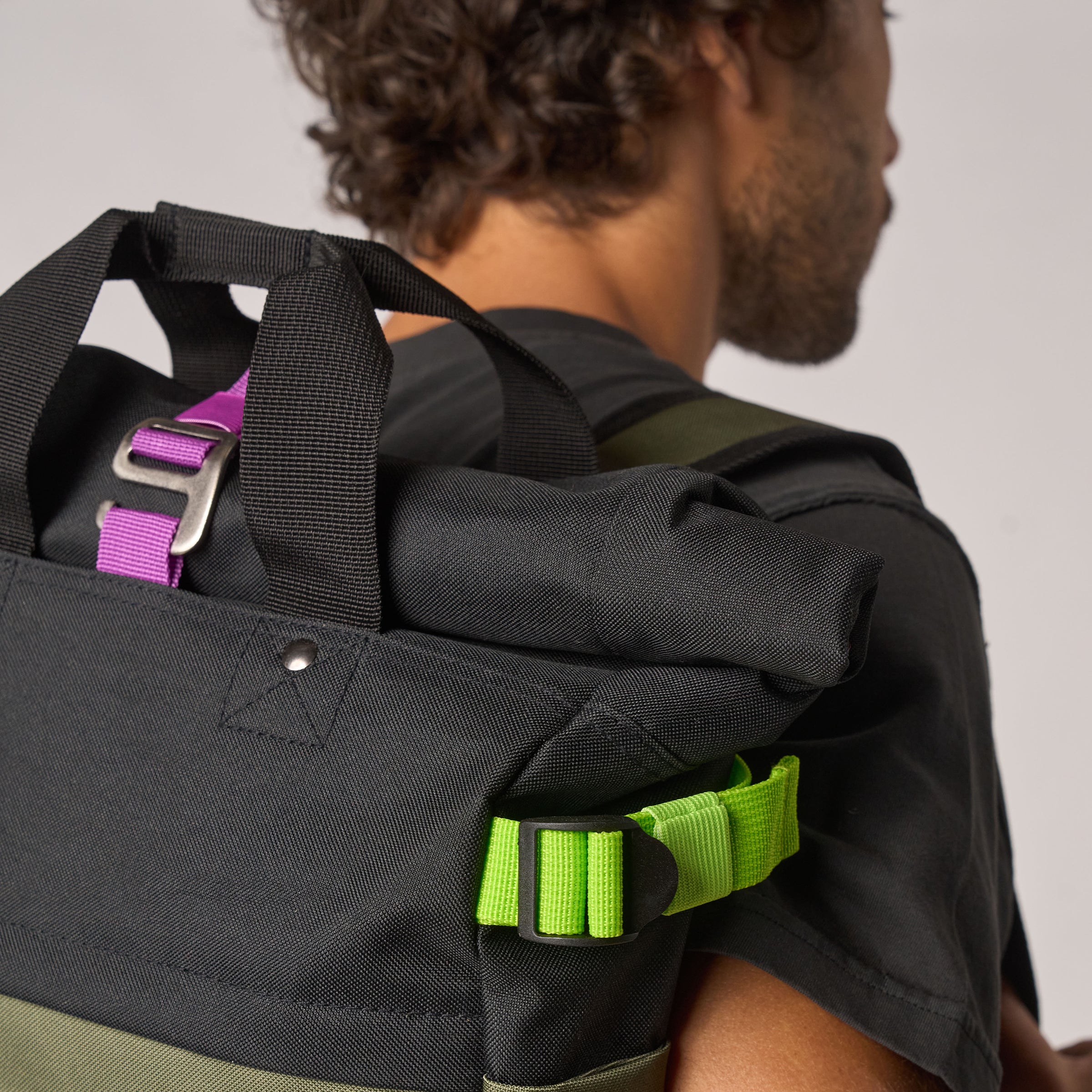 Roll Top Backpack Khaki and Black