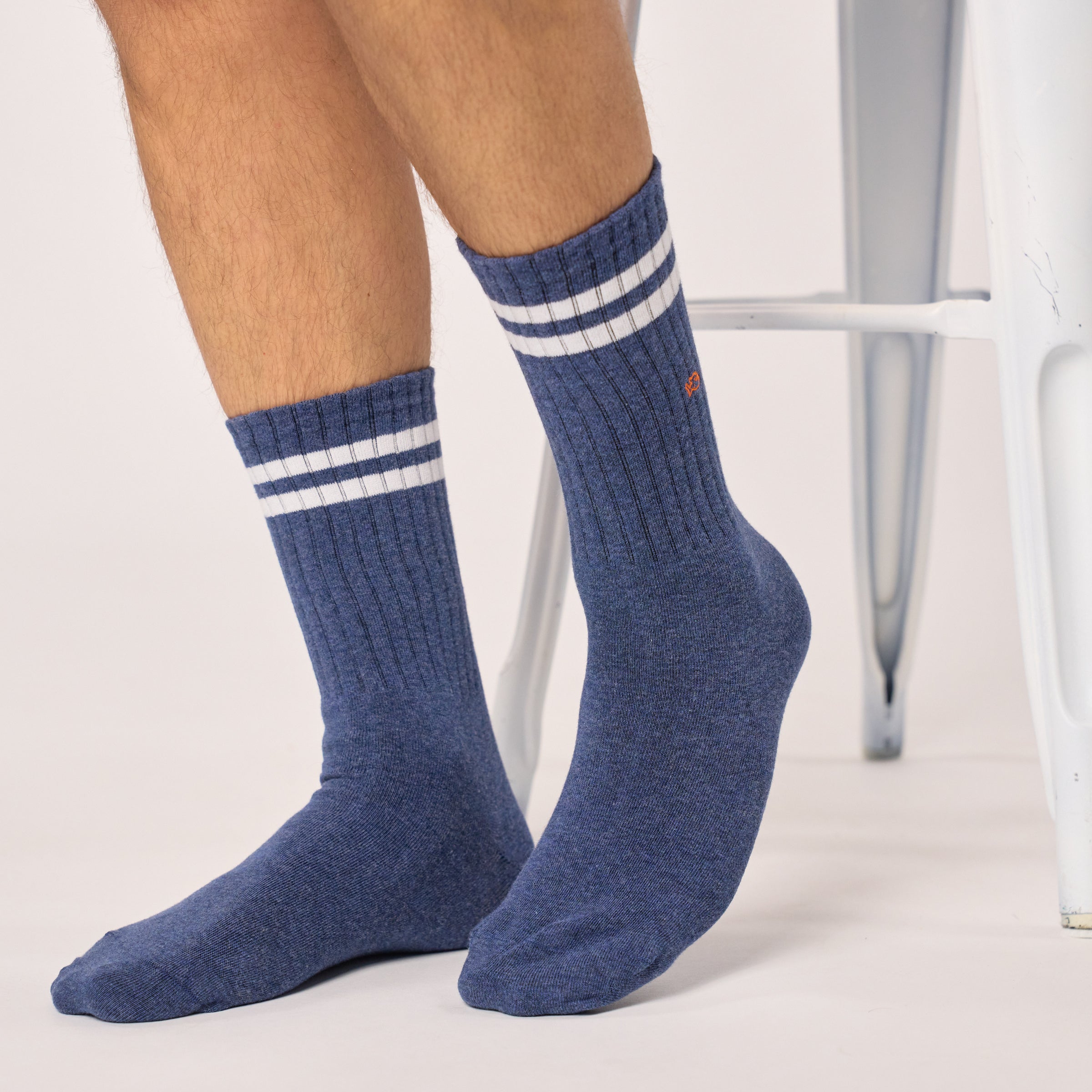 Retro Socks- Blue White Stripe