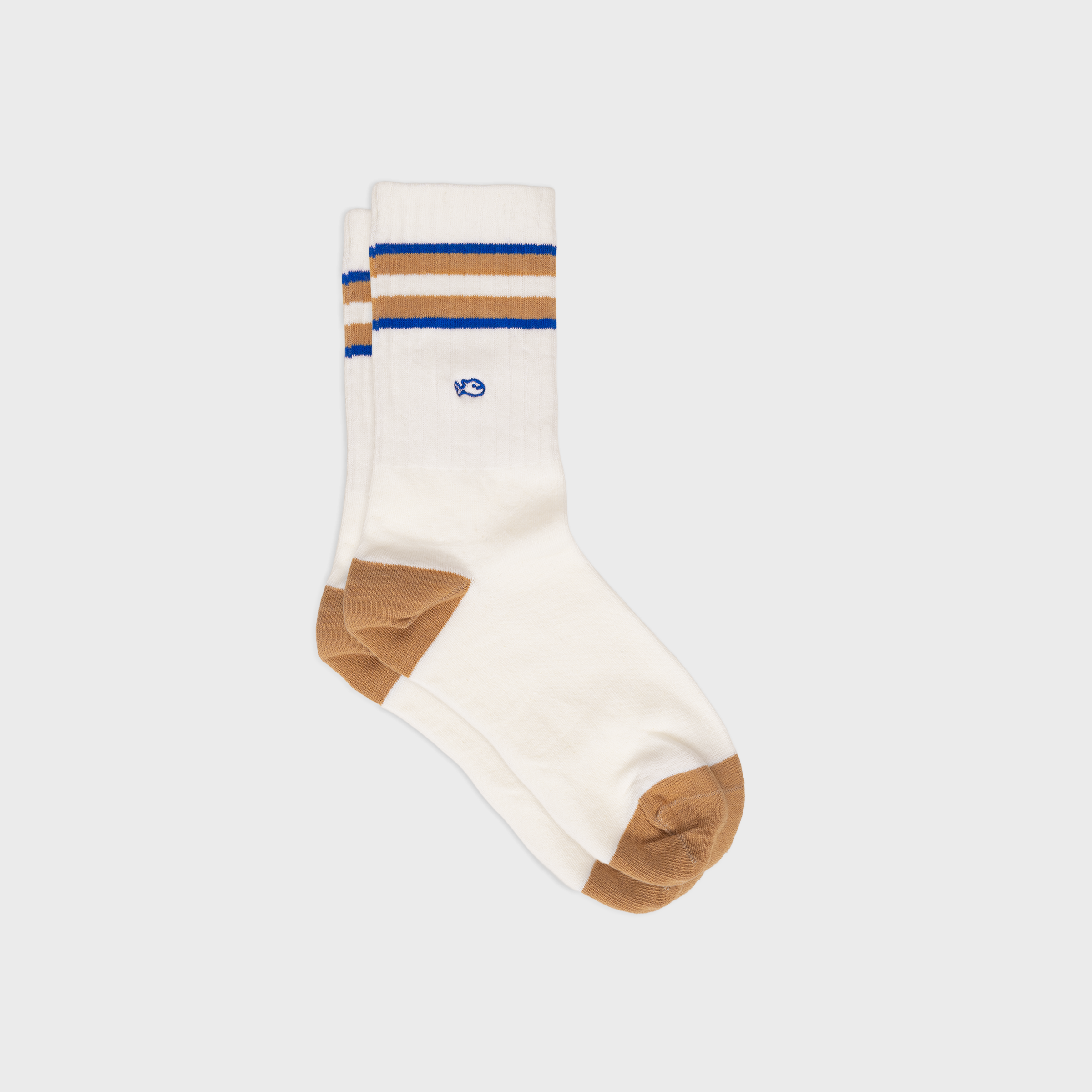 Retro Cotton Socks - White, Blue + Caramel