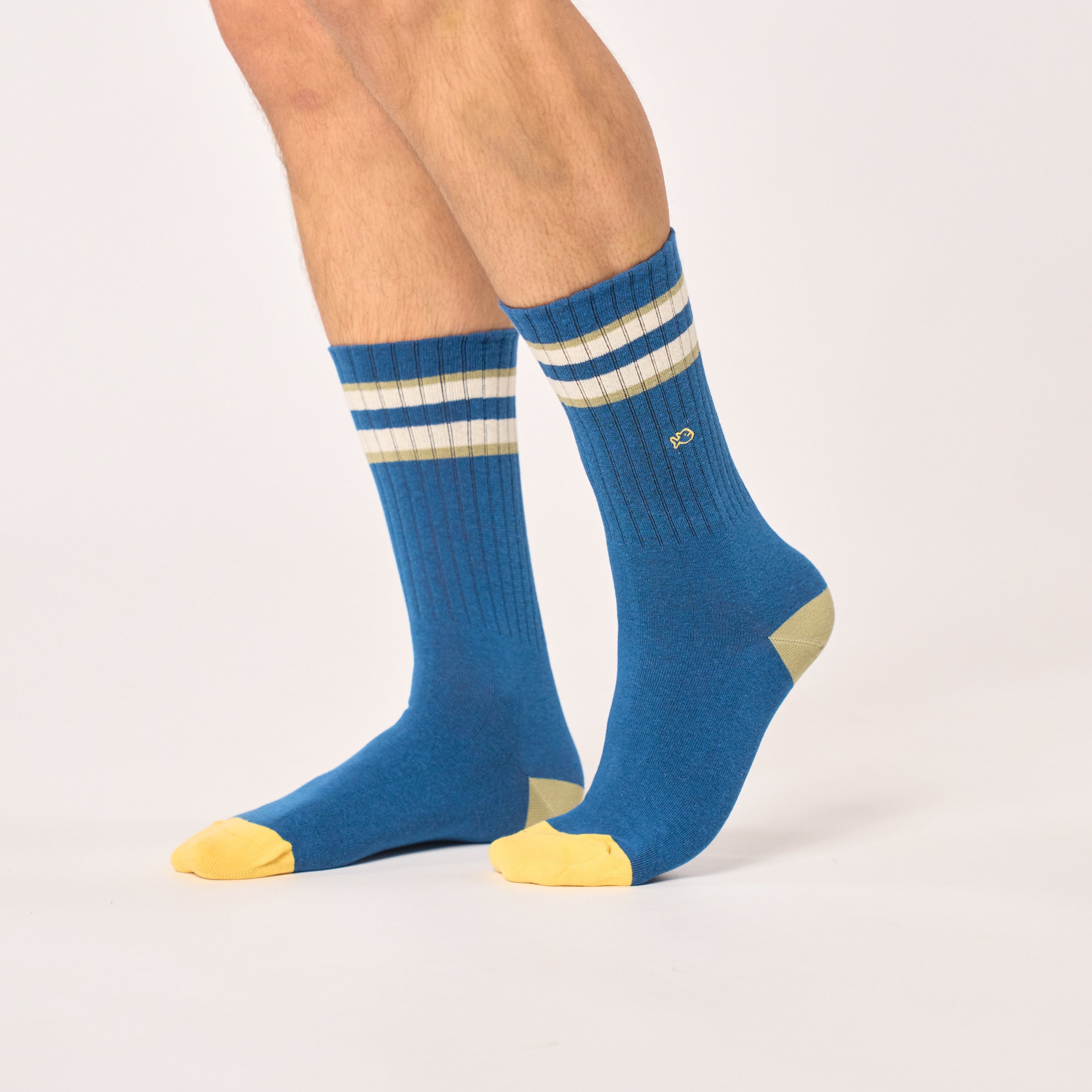 Retro Socks-Blue Green Ivory Beige Stripe
