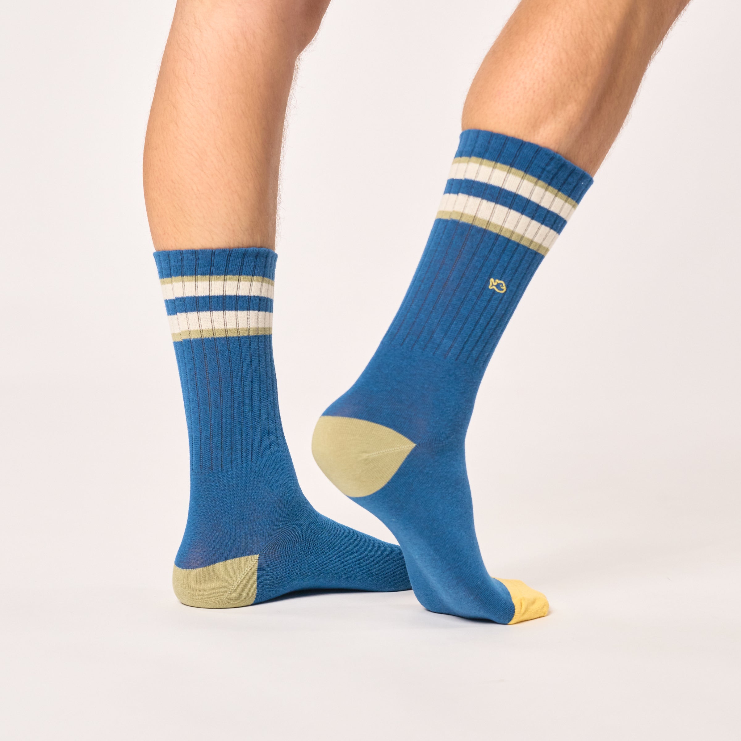 Retro Socks-Blue Green Ivory Beige Stripe