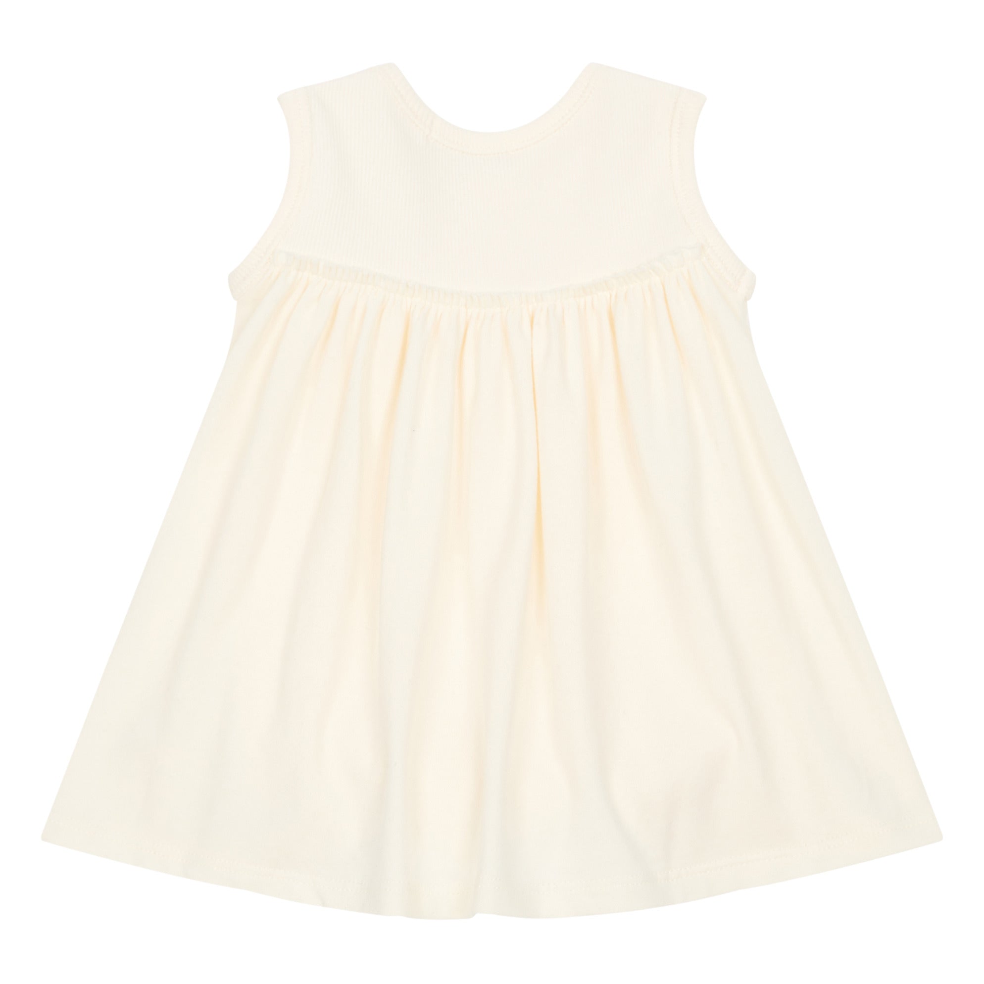 Back view of White long organic cotton baby dress