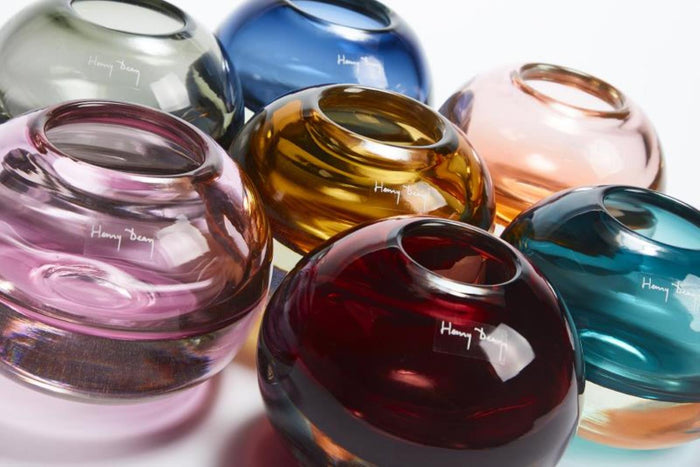 Clear designer glass vase in mint by Henry Dean