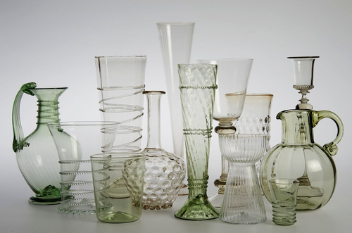 Green clear bollen glassware assorted glasses pitchers and bulb vase