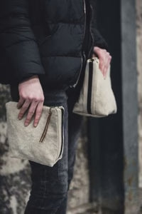 Cosmetic bag / makeup bag in grey with beige zipper