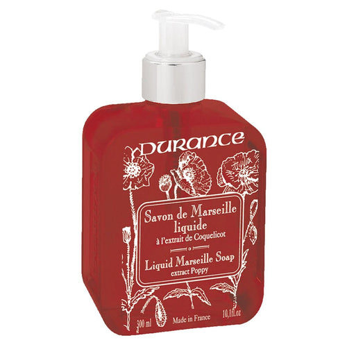 Liquid soap by designer fragrance Durance red bottle poppy scent