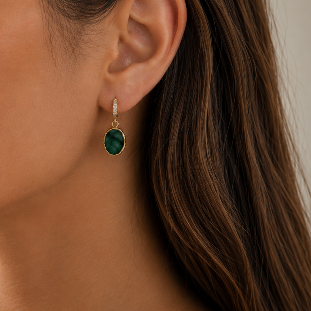Baby Kara Earring - Raw Emerald
