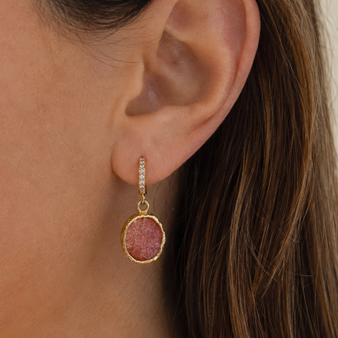 Baby Kara Earrings - Strawberry Quartz