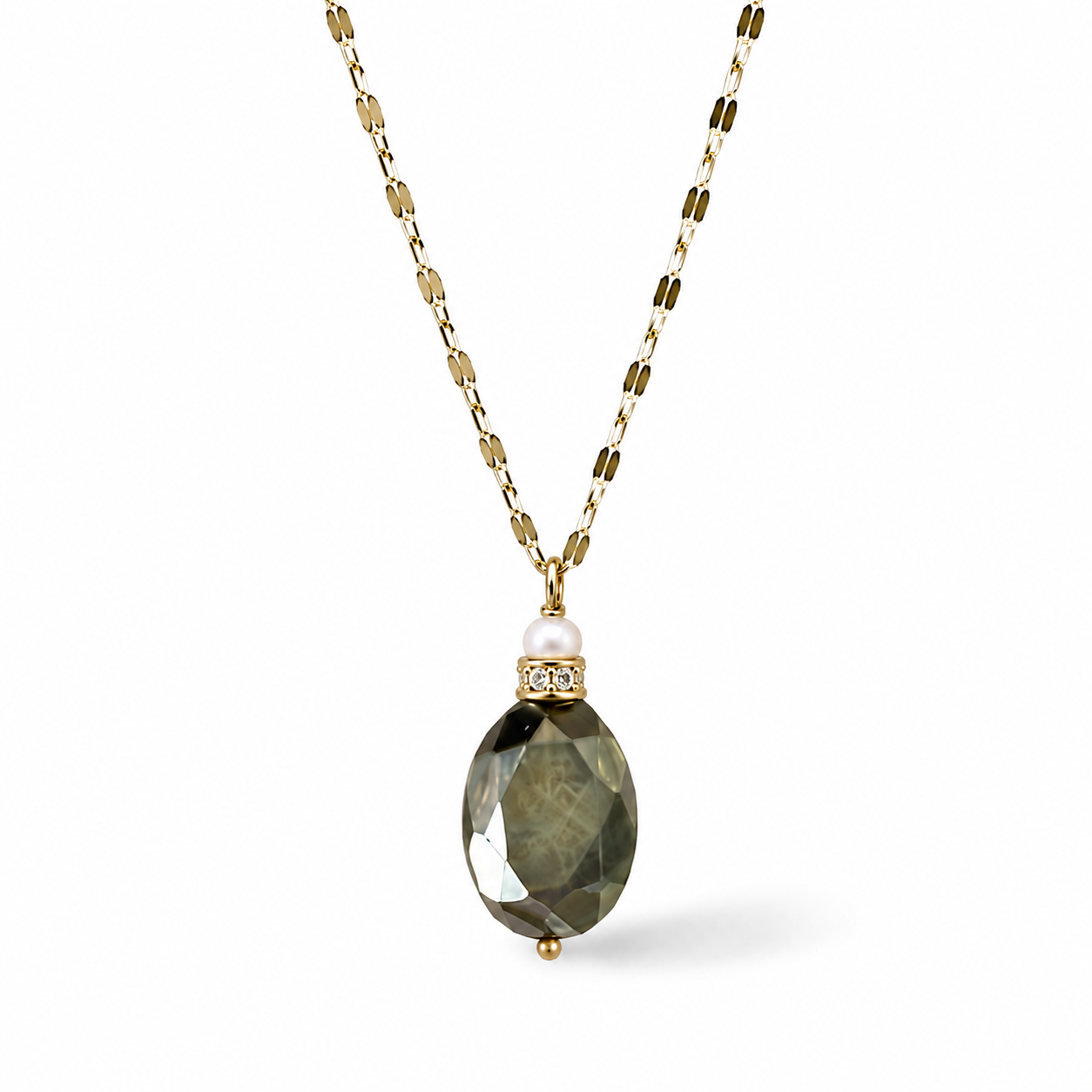 Elixir Pyrite / Perle Blanche Necklace