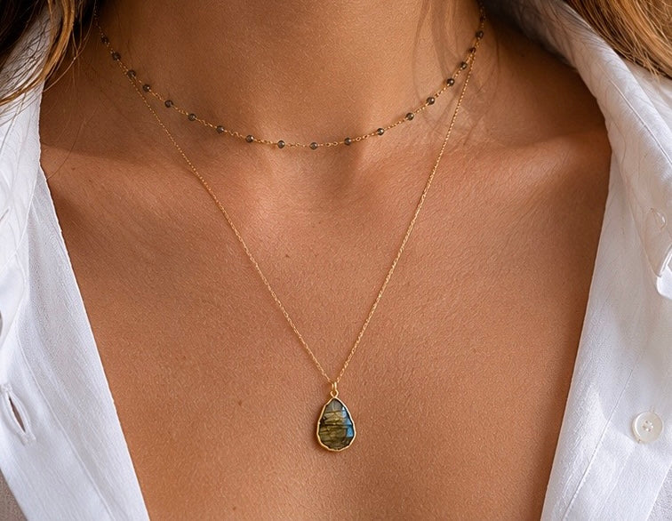 Gemma Pyrite & Labradorite Necklace