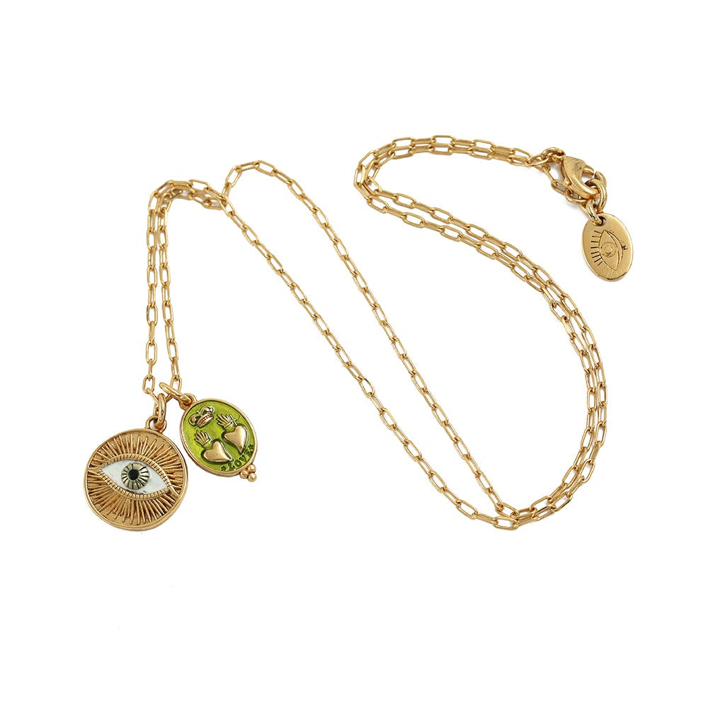 Sacha Necklace Double Heart Medallion - Eye