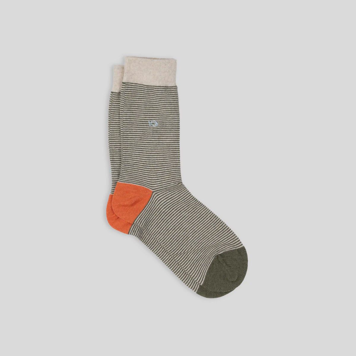 Cotton Socks Green Beige Stripe