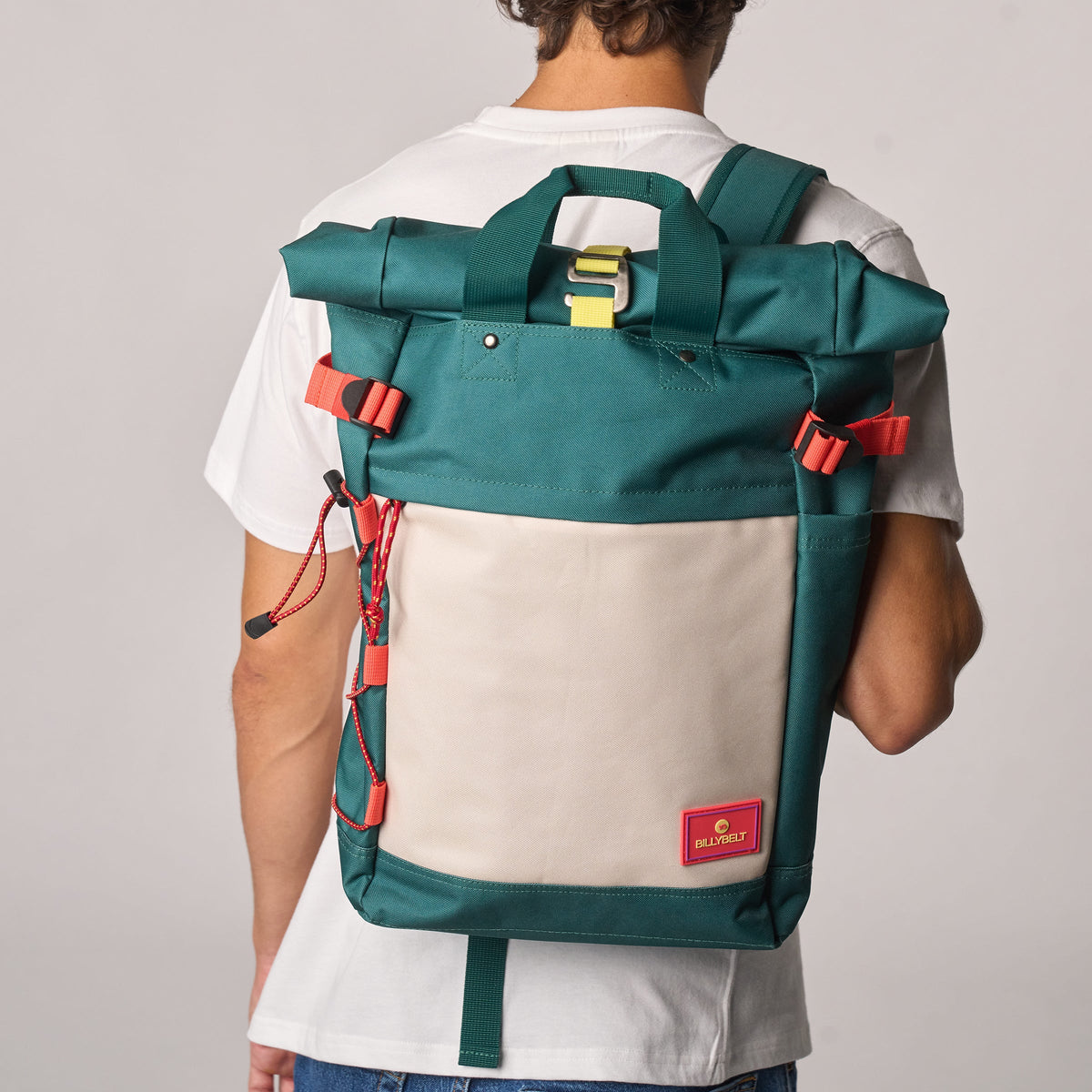 Roll Top Backpack Green and Ivory