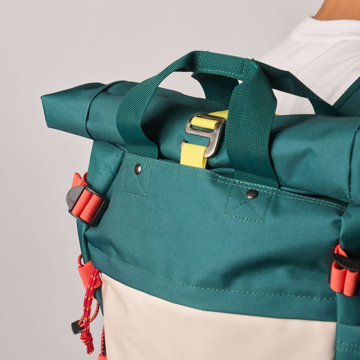Roll Top Backpack Green and Ivory