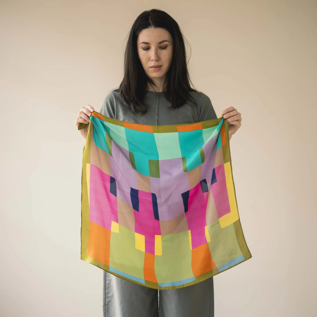 Pink Pixel Silk Scarf