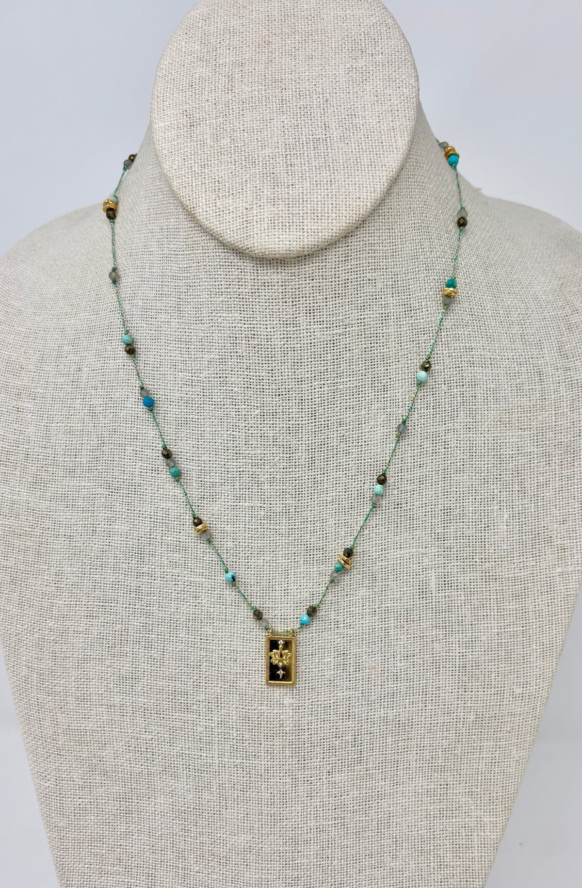 Baby Ubud Lotus Pyrite Turquoise Cord Necklace