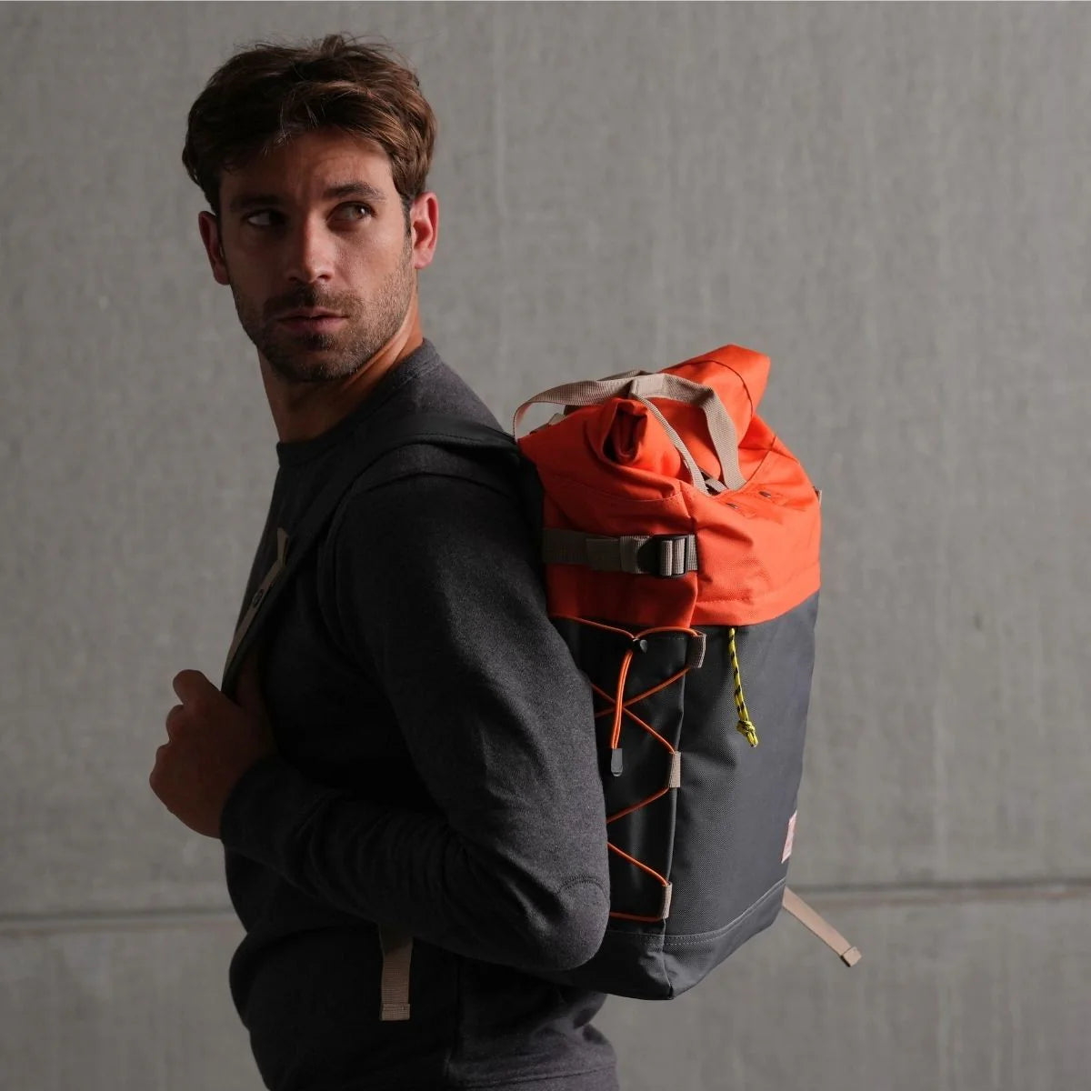 Rolltop Backpack Orange and Grey