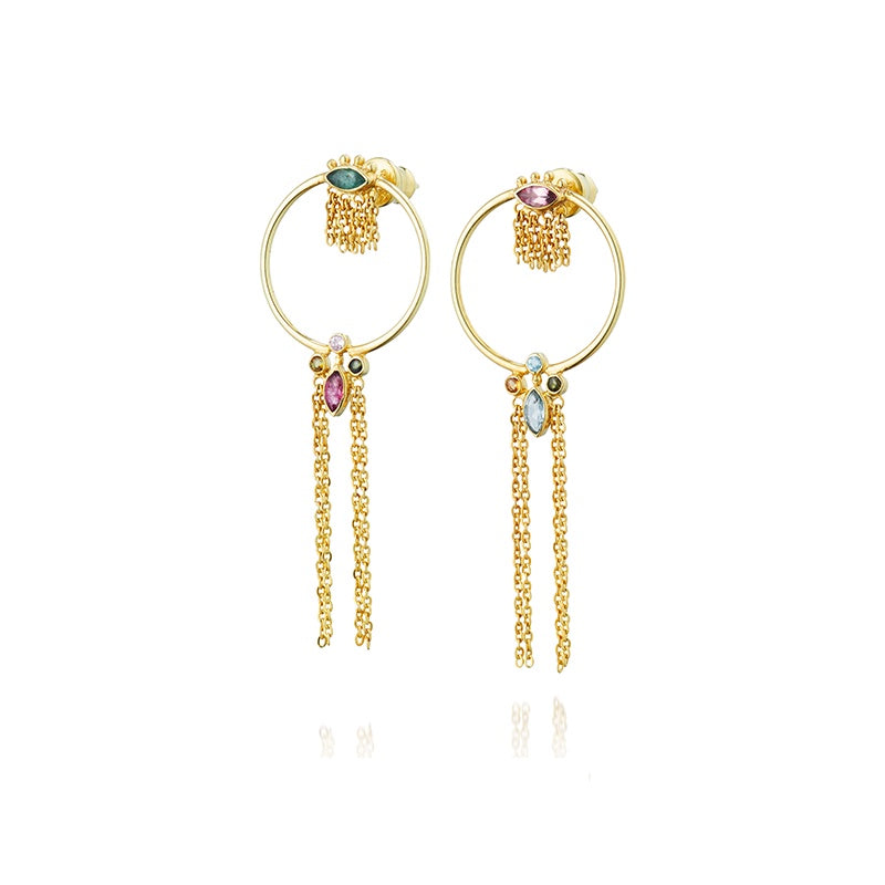 Earrings Gold & Zirconium Multi Beads Long