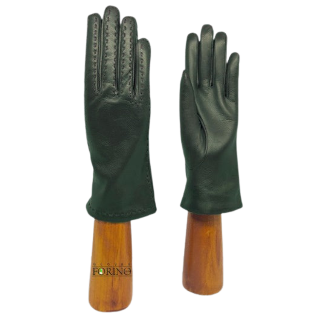 Cashmere Lined Leather Gloves - Forest