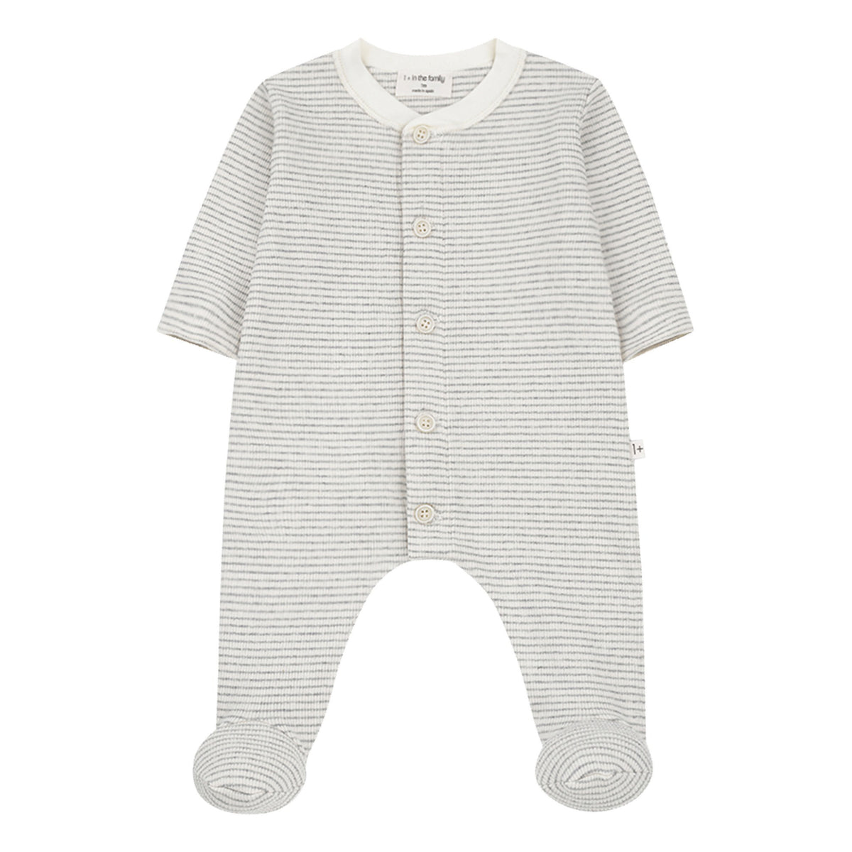 White and grey organic cotton long sleeved jump suit with feet for baby 
