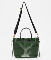 Tote bag in dark green, coated linen