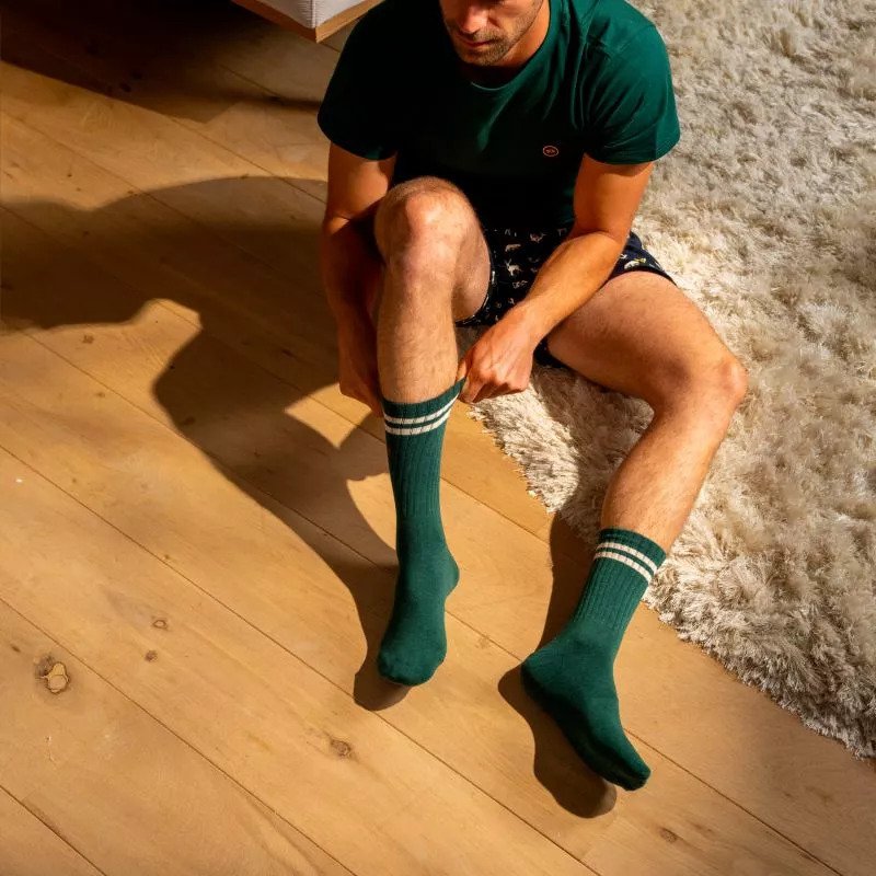 Retro Socks-Green Ivory Stripe