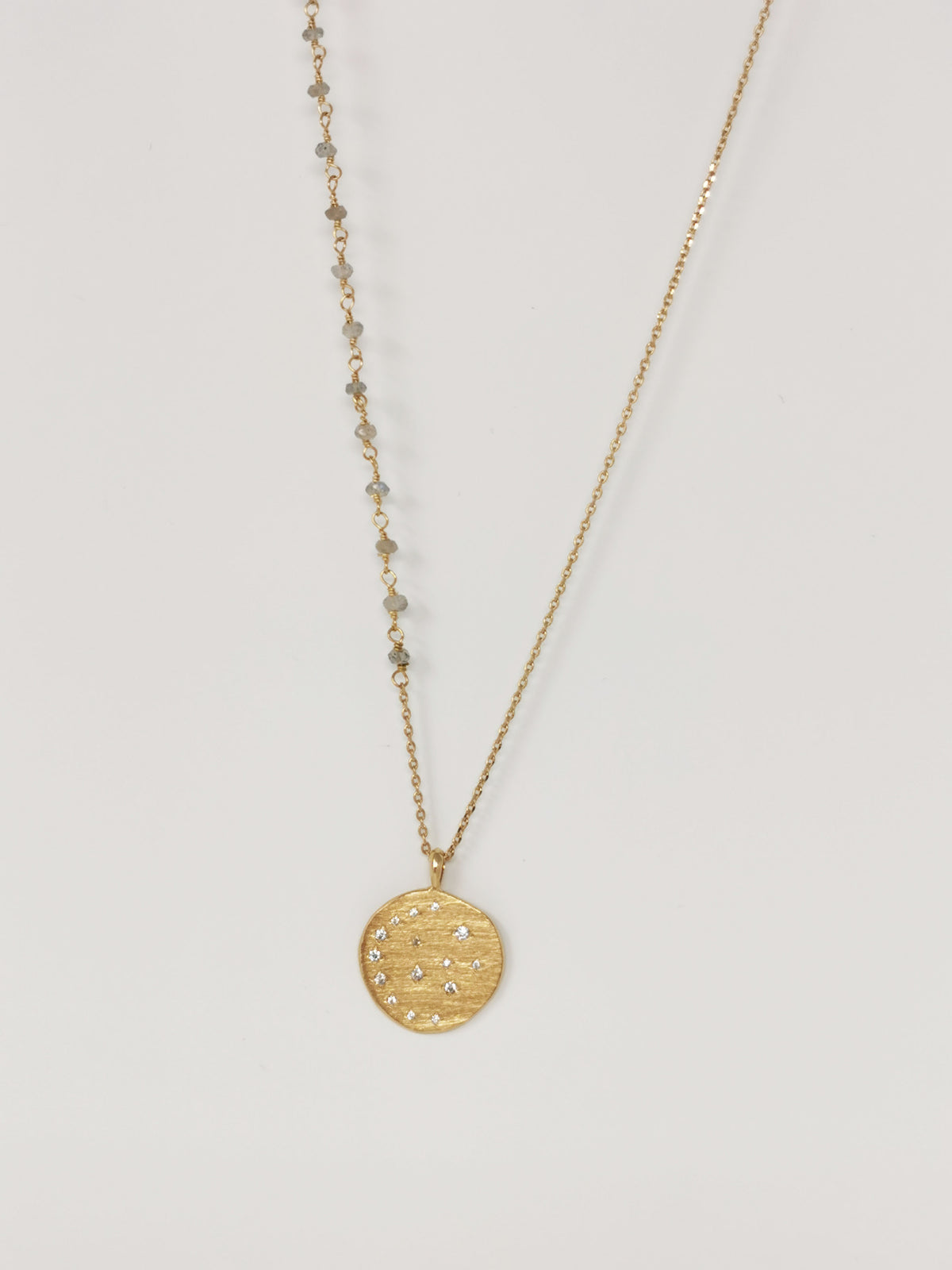 Sharm Necklace - Labradorite & Moonlight Zirconium Medallion