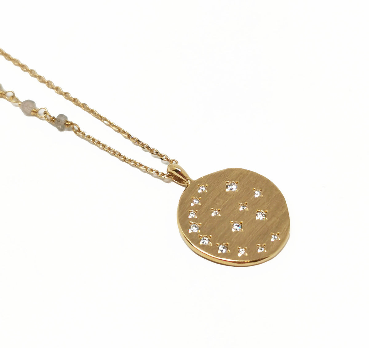 Sharm Necklace - Labradorite & Moonlight Zirconium Medallion