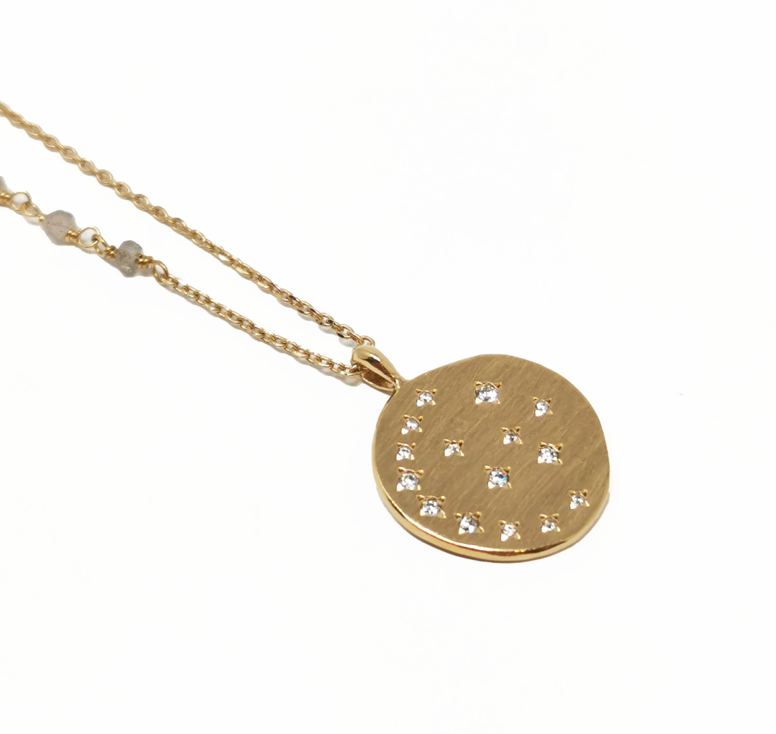 Sharm Necklace - Labradorite & Moonlight Zirconium Medallion