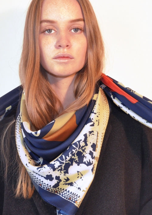 Love In Paris Silk Scarf- Navy