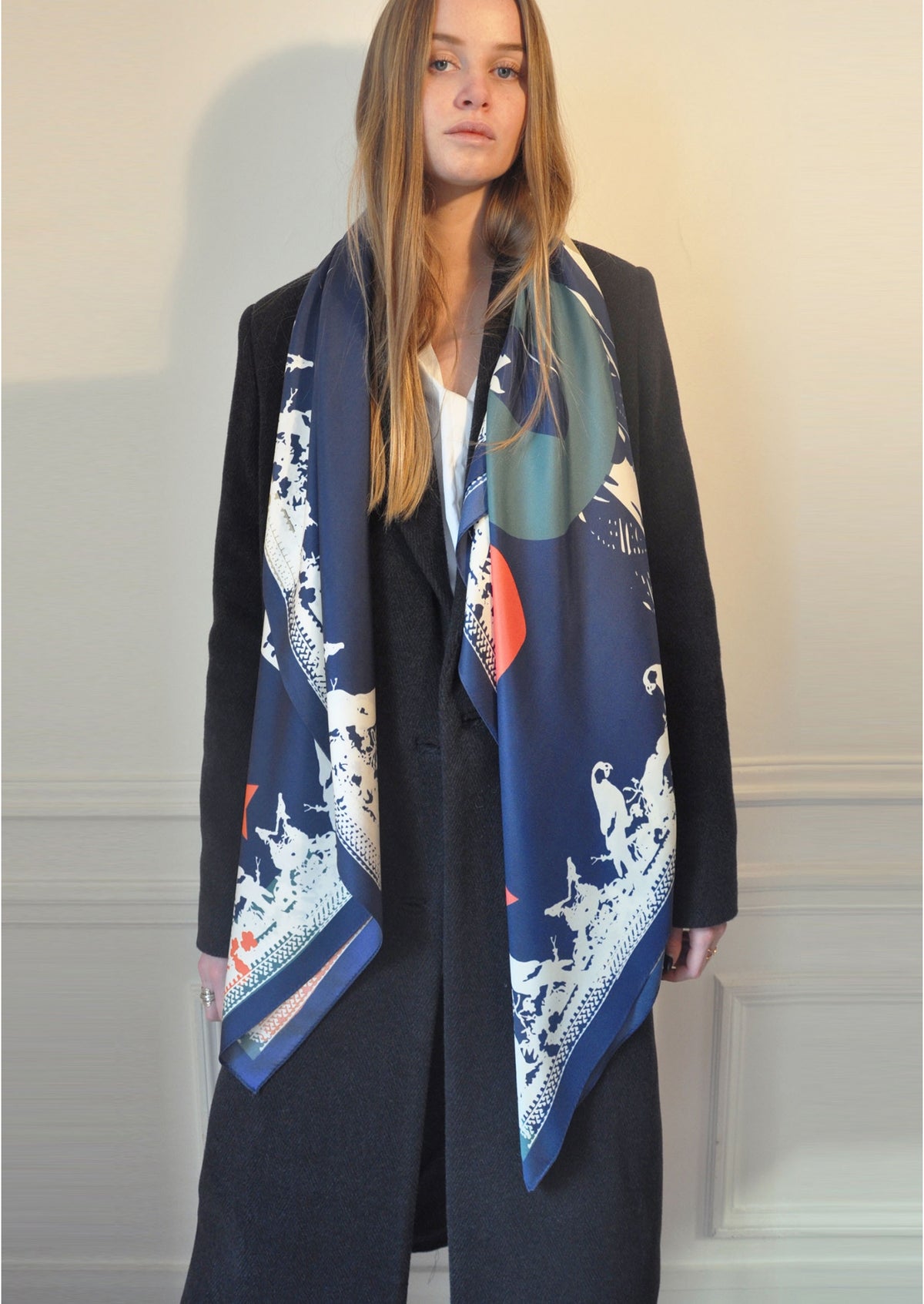 Love In Paris Silk Scarf- Navy