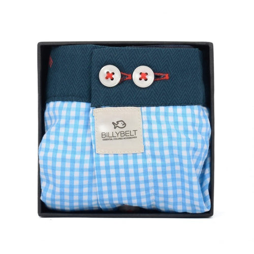 Mens Cotton Boxer Shorts - Blue Gingham