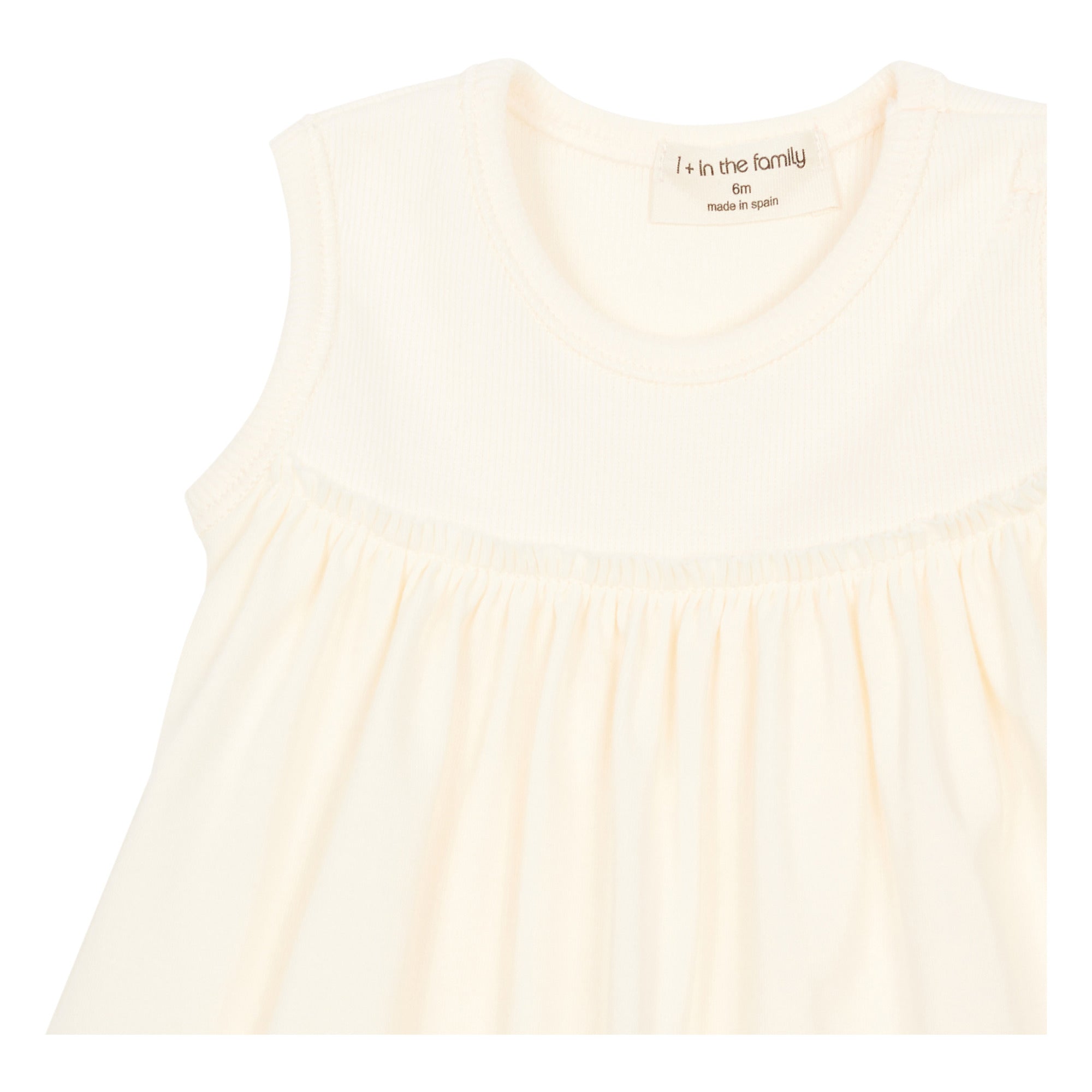 Closeup material view of organic cotton on white baby dress